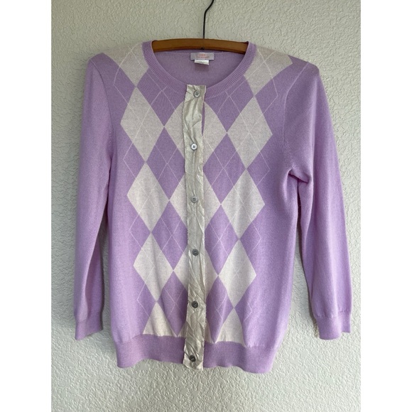 J Crew Cashmere and Silk Argyle Cardigan Women’s Size Small - Picture 1 of 4